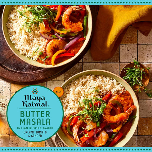 12.5 oz, Simmer Maya Kaimal Butter Masala Sauce, Mild Indian Sauce with Creamy Tomato and Ginger. Vegetarian, Gluten