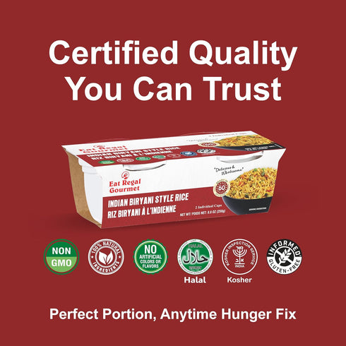 1 12g 8g 8.8oz (2125g), Pack 6 Eat Regal Indian Biryani Rice Cups, Authentic Spiced Blend, Always Fluffy, No Clump & No