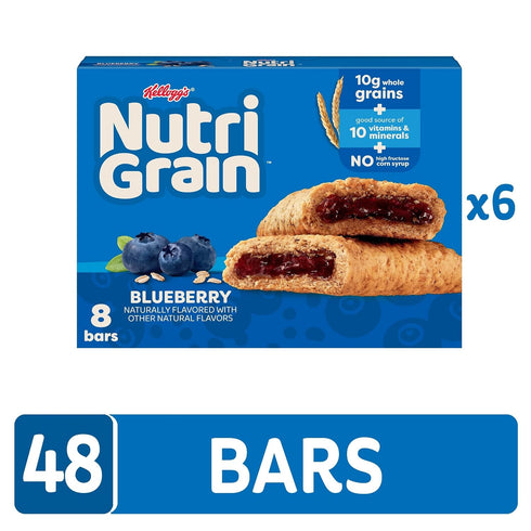 (6 48 Count) Nutri-Grain Soft Baked Breakfast Bars, Kids Snacks, Whole Grain, Blueberry Boxes