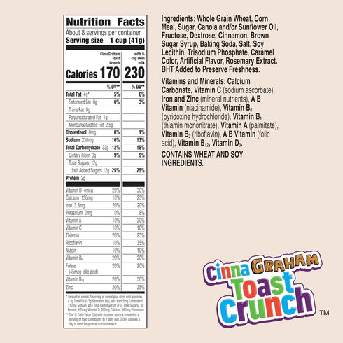 12 oz Cinnagraham Toast Crunch Breakfast Cereal, Whole Grain