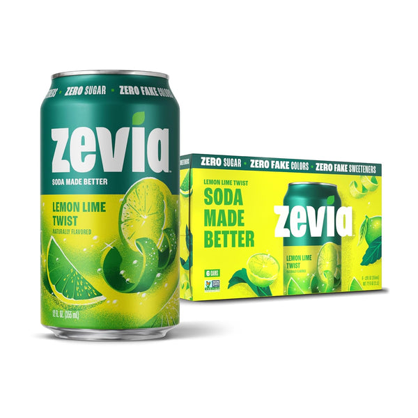 Zevia Zero Calorie Soda, Lemon Lime Twist, 12 Ounce Cans (Pack of