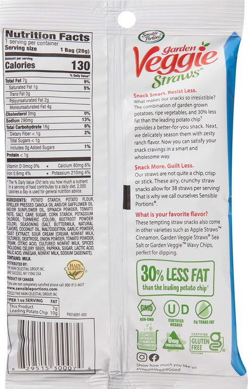 Pack, 1 Oz (Pack 24) Sensible Portions Garden Veggie Snacks - Veggie Straws, Snack Size Variety Sea Salt & Zesty Ranch