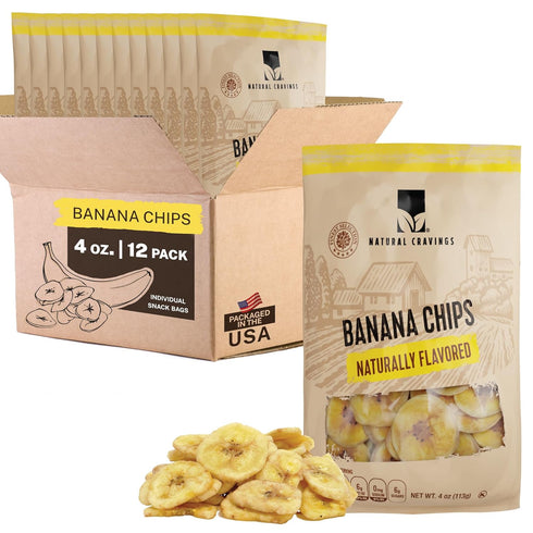 Natural Cravings Healthy Banana Chips Dried Slices - Family Pack Bags of Dried Banana
