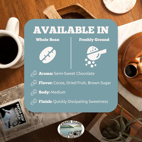 1lb, 1% Camano Island Coffee Roasters Papua New Guinea Ground Fresh Medium Roast, USDA Organic, Fairly Traded, Shade