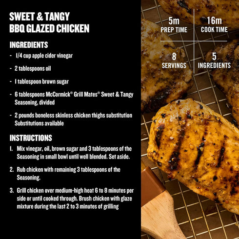 2.9 oz McCormick Grill Mates Seasoning, Sweet & Tangy, Grilling Seasoning for Mouthwatering Chicken, Steak, Seafood