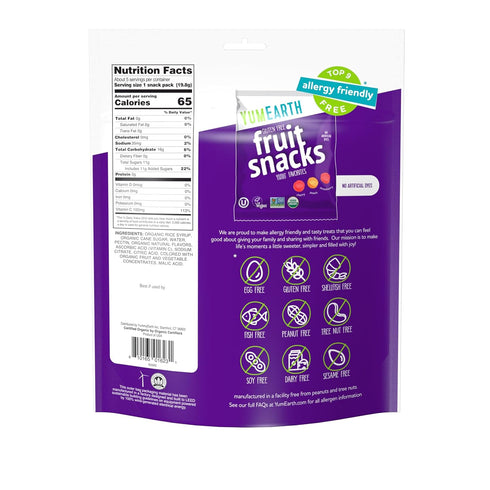 Packs, (5 Packs) YumEarth Organic Fruit Snacks, Fruit Flavored Snack Allergy Friendly, Gluten Free, Non-GMO, Vegan, No