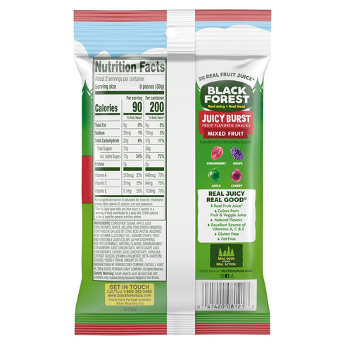 2.25 (Pack 48) Black Forest Juicy Burst Fruit Snacks, Mixed Fruit, Ounce Pouches