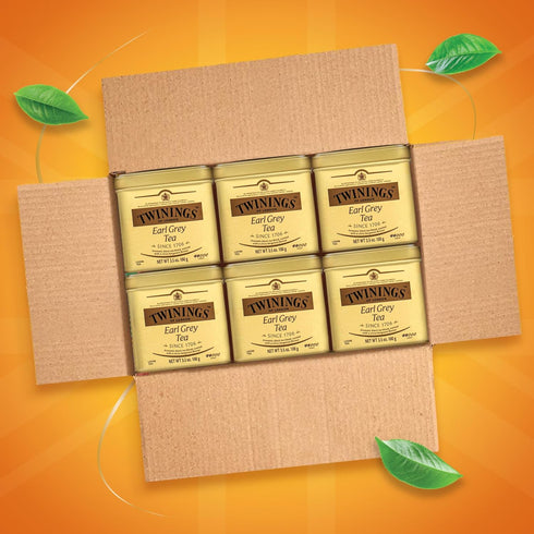 3.53 (Pack 6), Twinings Earl Grey Loose Black Tea Tins, Ounce Tins of Flavoured with Citrus and Bergamot, Caffeinated