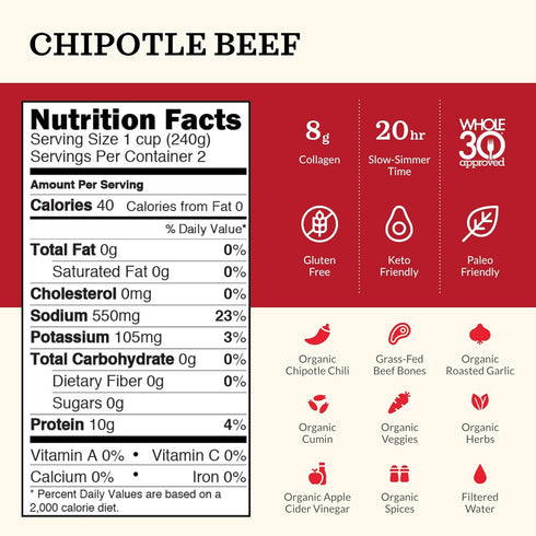 30 3 Pack Kettle and Fire Chipotle Beef Bone Broth, Keto, Paleo, and Whole Approved, Gluten Free, High in Protein