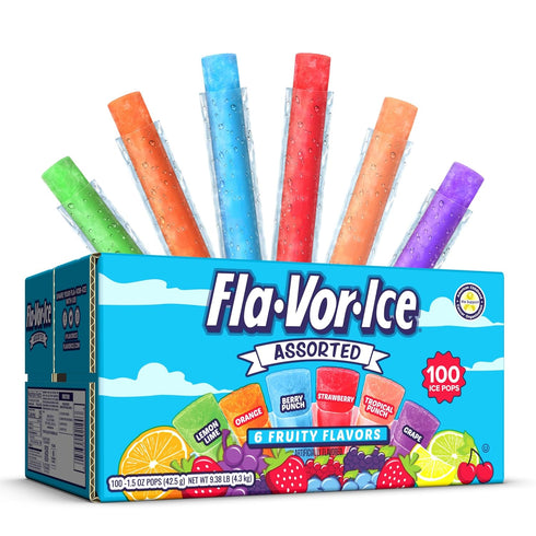 Fla-Vor-Ice Popsicle Variety Pack of 1.5 Oz Freezer Bars, Assorted Flavors, 100