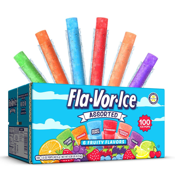 Fla-Vor-Ice Popsicle Variety Pack of 1.5 Oz Freezer Bars, Assorted Flavors, 100