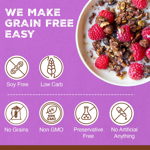 10 Oz (Pack 1) Paleonola Chocolate Fix Grain Free Granola, Resealable Bag of - Grainless Paleo Granola Blended w/Dried