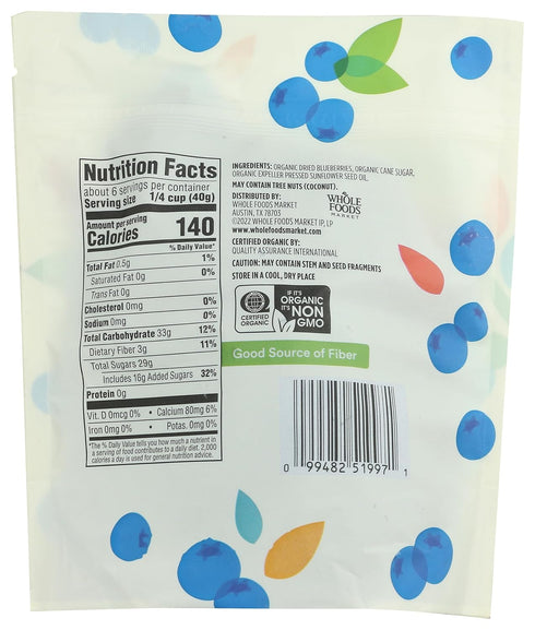 365 by Whole Foods Market 8 , Organic Dried Blueberries, Sweetened, Ounce