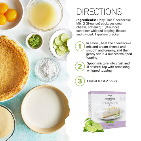 Southern Living Key Lime Cheesecake Mix, No Bake Cheesecake Cake Mix, Rich, Creamy, Moist and Fluffy Whipped Topping