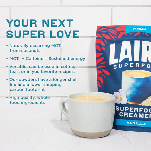 Laird Superfood Non-Dairy Original Superfood Vanilla Coconut Powder Coffee Creamer - Gluten Free, 8 oz. Bag