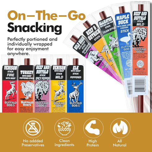(10-Pack) Pack Jerky-n-Spice Wild Game Exotic Meat Sticks | Ultimate Beef Jerky | Savory Snacks Variety for Adults |