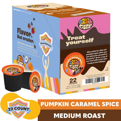 22 Count (Pack 1) Crazy Cups Flavored Coffee, Pumpkin Caramel Spice, Recyclable Single Serve Pods for Keurig K Cups