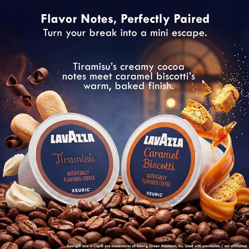 Pack 40 Count (Pack 2) Lavazza Flavored K-Cup Coffee Pods Variety for Keurig - Dessert Inspired Tiramisu & Caramel