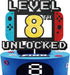 Level 8th Unlocked Cake Topper - Game Sign Theme Party Decorations for 8th Birthday Level Up Cake
