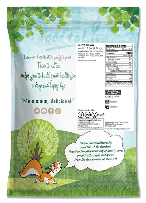 10 Food to Live White Quinoa, Pounds All Natural Whole Grain, Perfect for Salads, Soups, Quick and Easy to Cook, Meal