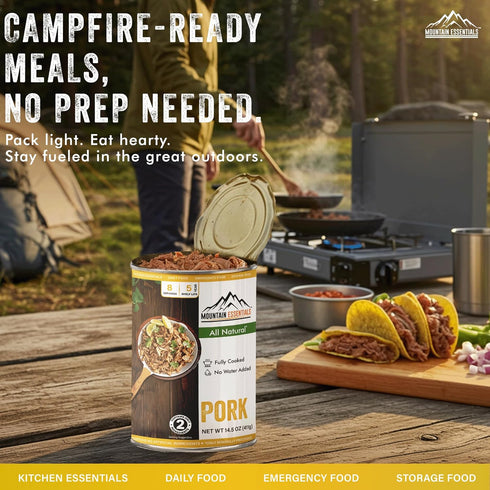 14.5 oz 5-Year Pack 1 MOUNTAIN ESSENTIALS Canned Pork Fully Cooked, Ready to Eat Pantry Staple Meat for Everyday Meals