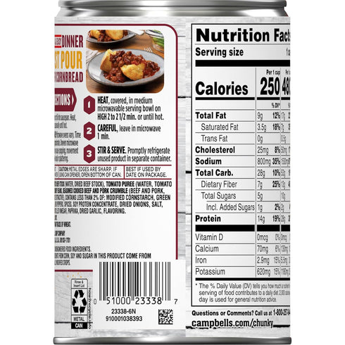 16.5 oz (Pack 12) Campbells Chunky Hot and Spicy Chili With Beans, Can