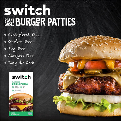 19g 2 8 Oz Switch Foods Plant-Based Burger Patties | High-Protein | Soy, Gluten, GMO, Dairy & Allergen Free | Protein |