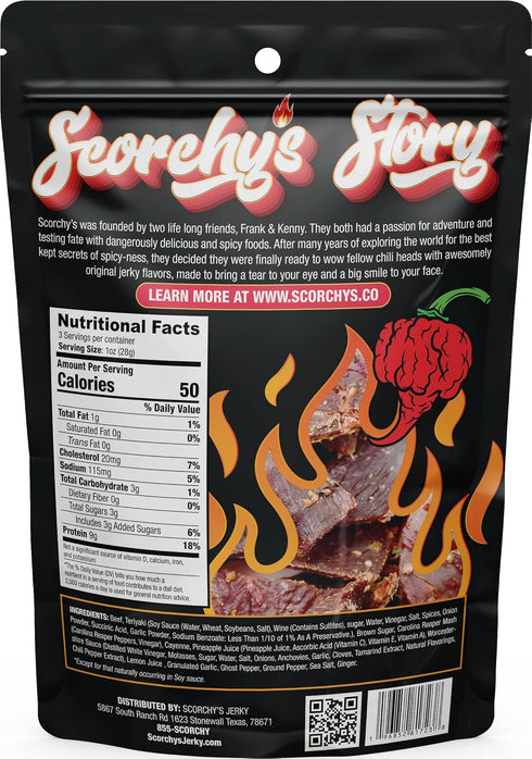 Scorchy's Jerky 30z 1 pack - Carolina Reaper Beef Jerky - Hand-Crafted Small Batch Jerky - Spicy High Protein Snack |