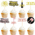 24 Pcs Happy New Year Cupcake Toppers, Glitter Rose Gold and Gold, Cheers to 2025 Decoration