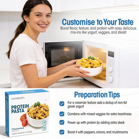 140 12g (7ct) WonderSlim Protein Pasta, Cheese Steak Macaroni, Calories, Protein