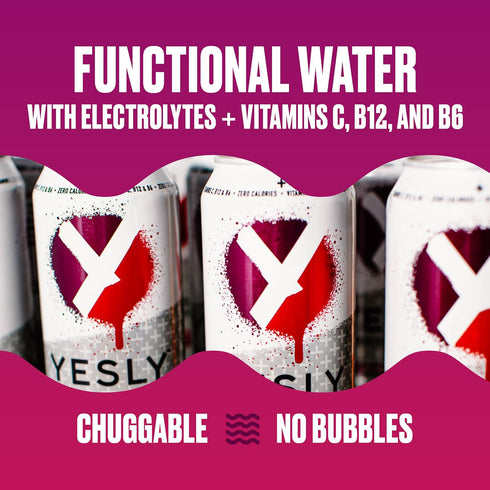 B6 B12, 16 Oz 12 Pack Yesly Functional Water, Black Cherry, Naturally Flavored Still Water with Electrolytes