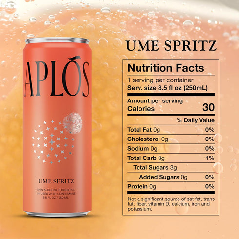 (8.5 oz. 8-pack) Apls Canned Ume Spritz Non-Alcoholic Cocktails, Formulated with Nootropics and Botanicals for Calming