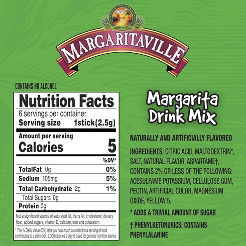 Margaritaville Singles to Go Water Drink Mix - Margarita Flavored, 12 Boxes (72 Servings)