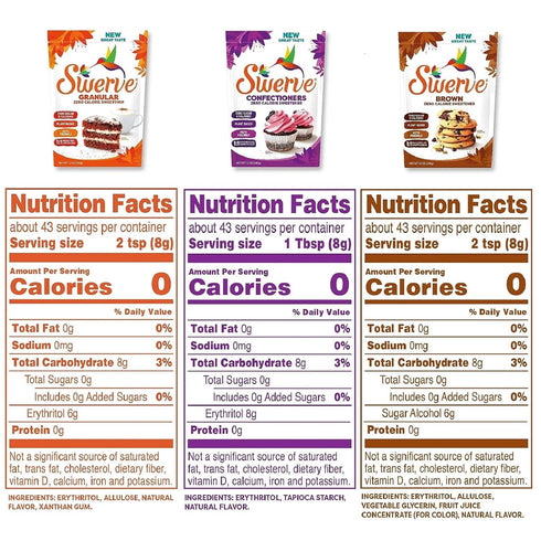 12oz, 3 Pack Swerve Sweetener Granular, Brown and Confectioners Baker's Trio - Sugar Substitute, Zero Calorie, Keto