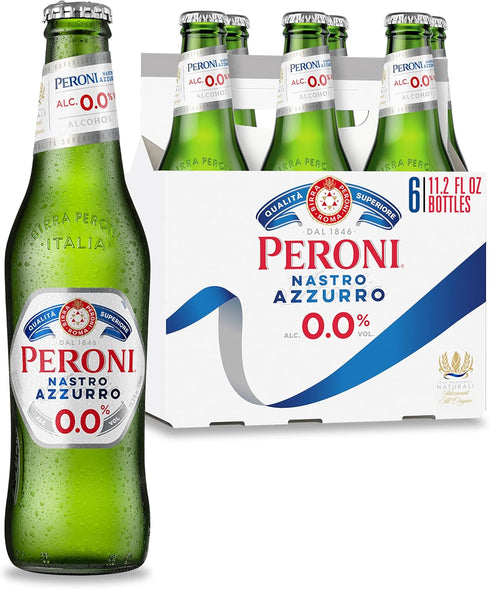 Peroni 0.0 Non Alcoholic Beer, 6 Pack, 11.2 fl oz Bottles, 0% ABV