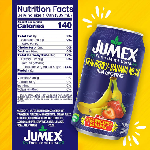 11.3oz, 24 Pack Jumex Strawberry Banana Nectar Juice - Made with Fresh Fruit Puree - Tropical Fruit Juice Concentrate
