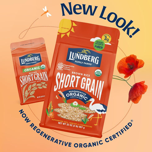 32 Oz (Pack 2) Lundberg Short Grain Brown Rice, Regenerative Organic Certified Slightly Nutty, Sticky Rice Responsibly