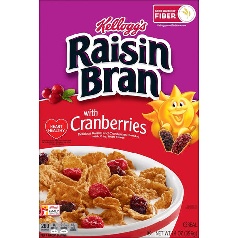 14oz (1 Kellogg's Raisin Bran Cold Breakfast Cereal, Fiber Cereal, Heart Healthy, Original with Cranberries, Box Box)