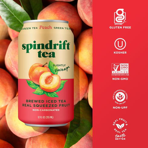 12 Oz Pack 12 49 Spindrift Brewed Iced Tea, Peach Green Tea, Made with Real Squeezed Fruit, No Carbonation, Fl Cans