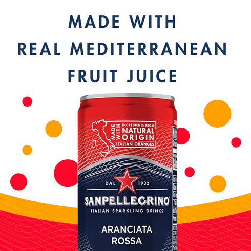 11.15 Oz 6 Pack Sanpellegrino, Aranciata Rossa Orange Sparkling Fruit Beverage, Fl Cans