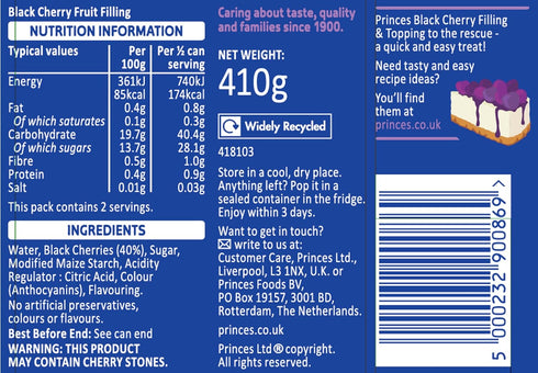 Princes (410g) Fruit Filling Black Cherry