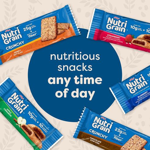 7oz (10 Nutri-Grain Crunchy Honey Oat Flax Bars, Fiber Bars, Whole Grain, Box Bars)