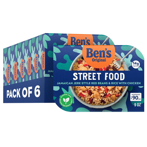 BEN'S ORIGINAL Street Food Jamaican Jerk Style Beans & Rice with Chicken,