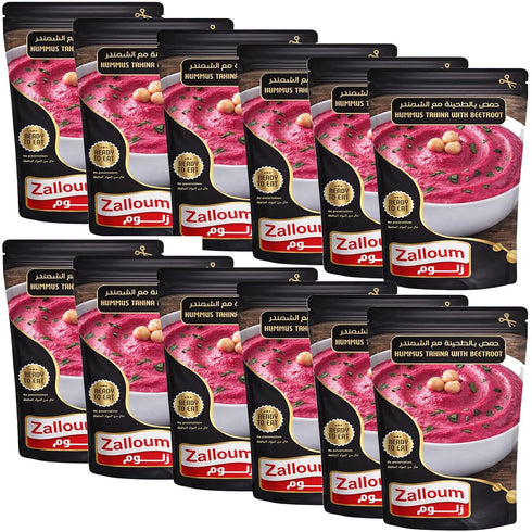 Zalloum Hummus 135g (Pack 6), - Tahina with Beetroot, Each of Ready to Eat Pouches, Gluten Free (Beetroot)