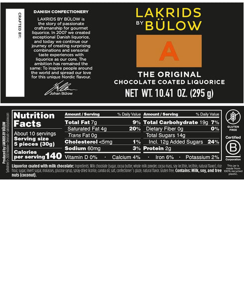 10.4 oz LAKRIDS BY BLOW - A - The Original - - Chocolate Coated Gourmet Licorice - Authentic Scandinavian Candy