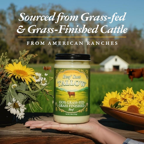 28oz Pasture Raised Beef Tallow, Grass-Fed & Grass-Finished, Made from Beef Suet for More Nutrients, Glass Jar