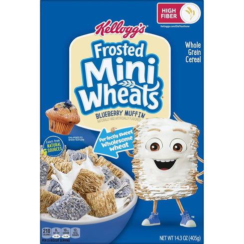 14.3oz (1 Kellogg's Frosted Mini Wheats Breakfast Cereal, Fiber Cereal, Kids Snacks, Blueberry Muffin, Box Box)