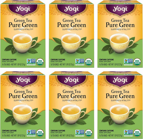 Yogi Tea Pure Green Tea - 16 Bags per Pack (6 Packs)