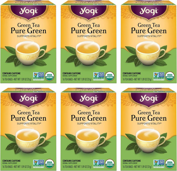 Yogi Tea Pure Green Tea - 16 Bags per Pack (6 Packs)