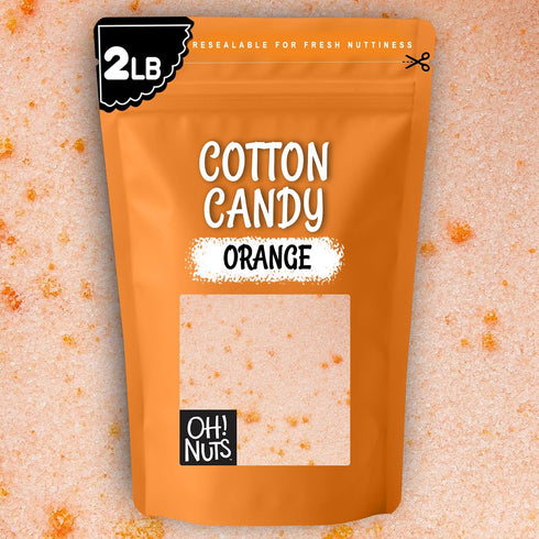 2 LB Oh! Nuts Fresh Cotton Candy Sugar Floss - Orange Flavor- Bulk Bag | Party Flavors for Kids, Adult Birthday Treats